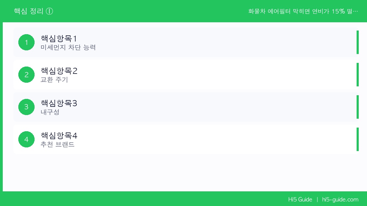 화물차 에어필터 막히면 연비가 15% 떨어집니다 — 교환 주기·추천 제품 정리 핵심 정보