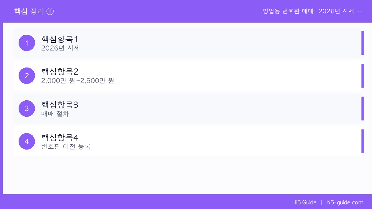영업용 번호판 매매: 2026년 시세, 이 가격 이하면 사기입니다 핵심 정리 1