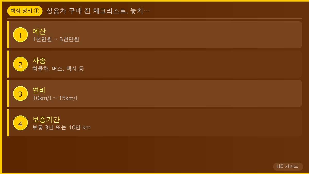 상용차 구매 전 체크리스트, 놓치지 말아야 할 5가지 핵심 정리 1
