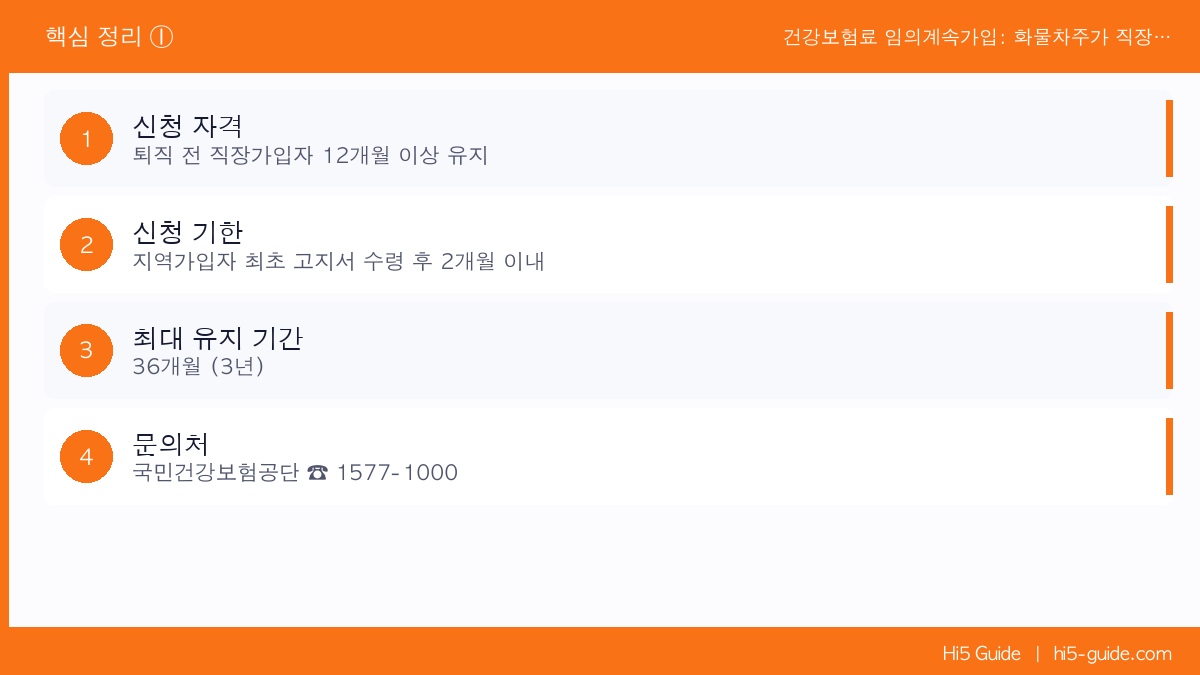 건강보험료 임의계속가입: 화물차주가 직장 퇴직 후 절약하는 방법 핵심 정리 1