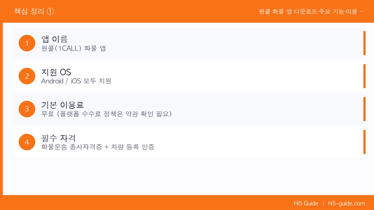 원콜 화물 앱 다운로드·주요 기능·이용 방법 사용자 가이드 핵심 정리 1