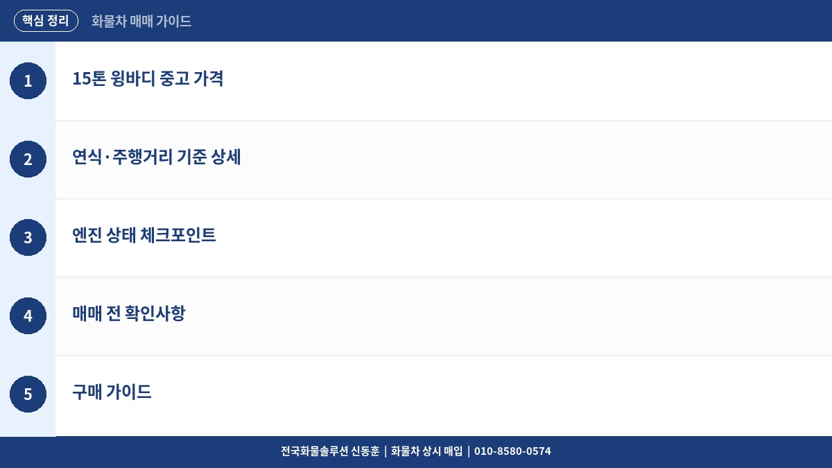 15톤 윙바디 중고 매매 – 연식·주행거리별 가격과 엔진 상태 체크포인트 핵심 정리
