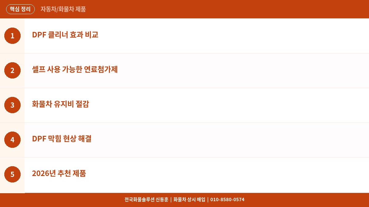 화물차 DPF 클리너 추천 – 셀프 사용 가능한 연료첨가제 효과 비교 2026 핵심 정리