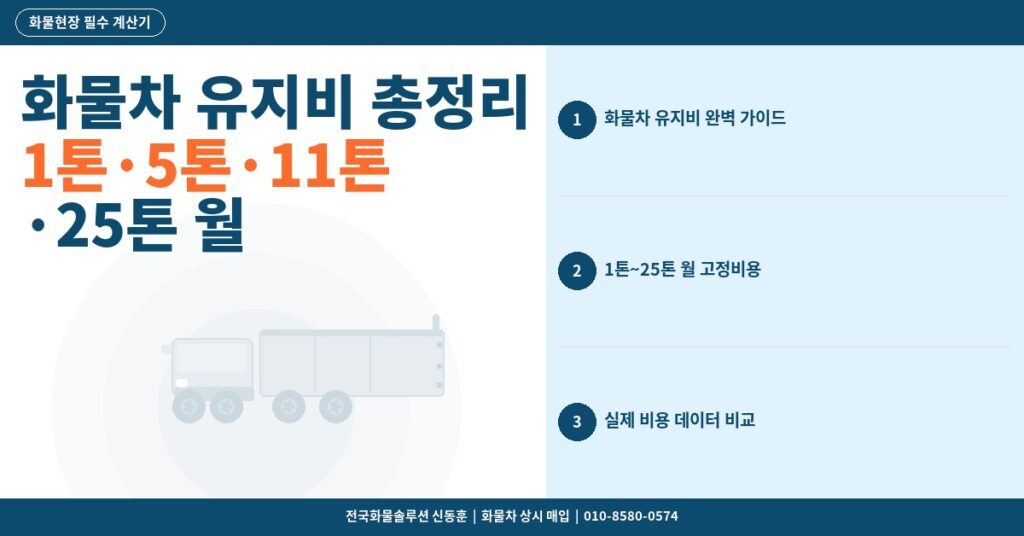 화물차 유지비 총정리 – 1톤·5톤·11톤·25톤 월 고정비용 실제 비교 썸네일
