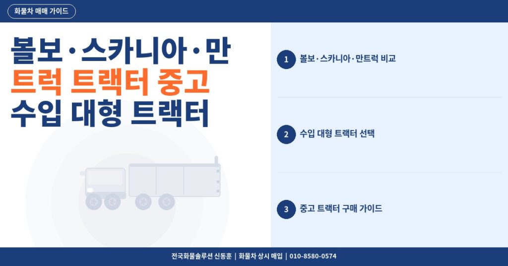 볼보·스카니아·만트럭 트랙터 중고 비교 – 수입 대형 트랙터 선택 가이드 썸네일