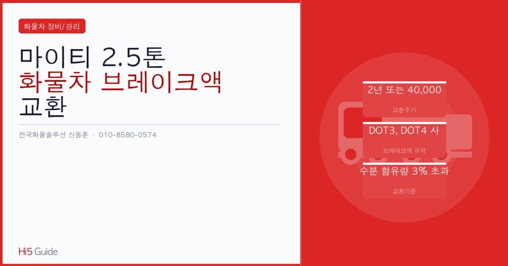 마이티 2.5톤 화물차 브레이크액 교환 주기와 수분함유량 3% 초과시 점검법