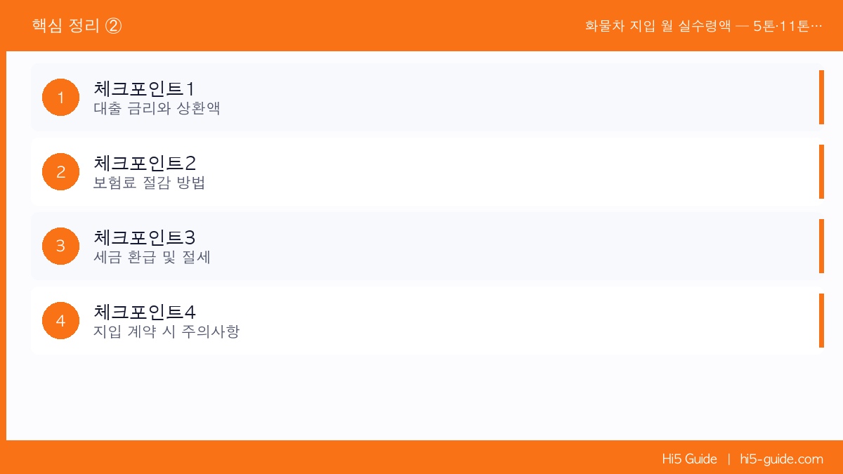 화물차 지입 월 실수령액 — 5톤·11톤·25톤 현실적 계산법 핵심 정리 2