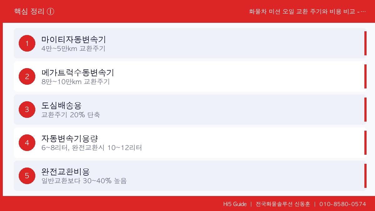화물차 미션 오일 교환 주기와 비용 비교 - 마이티 자동변속기 vs 메가트럭 수동변속기 완벽 가이드 핵심 정리