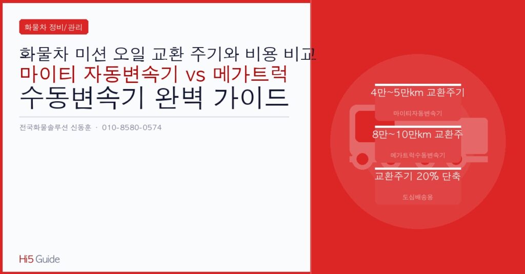 화물차 미션 오일 교환 주기와 비용 비교 - 마이티 자동변속기 vs 메가트럭 수동변속기 완벽 가이드