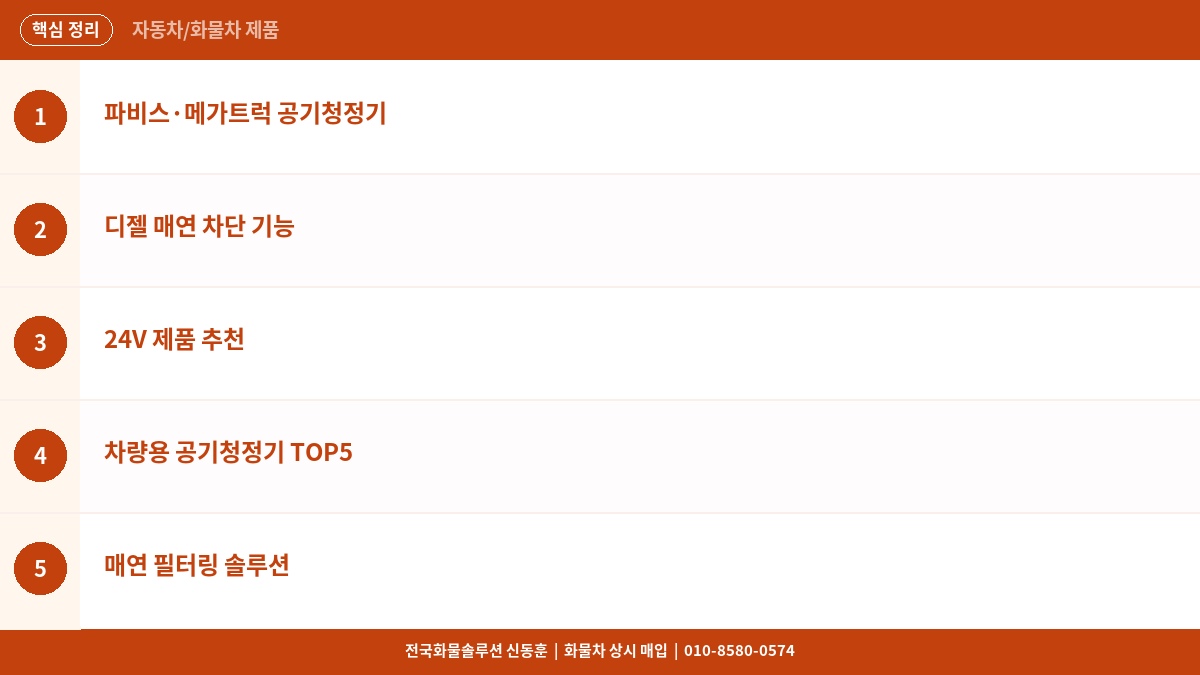 파비스·메가트럭 공기청정기 추천 – 디젤 매연 차단 24V 제품 TOP5 핵심 정리