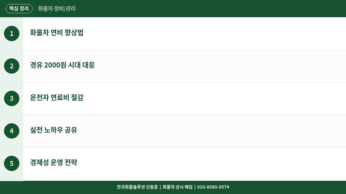 화물차 연비 향상 실전 방법 – 경유 2000원 시대 기사님 연료비 절감 노하우 핵심 정리