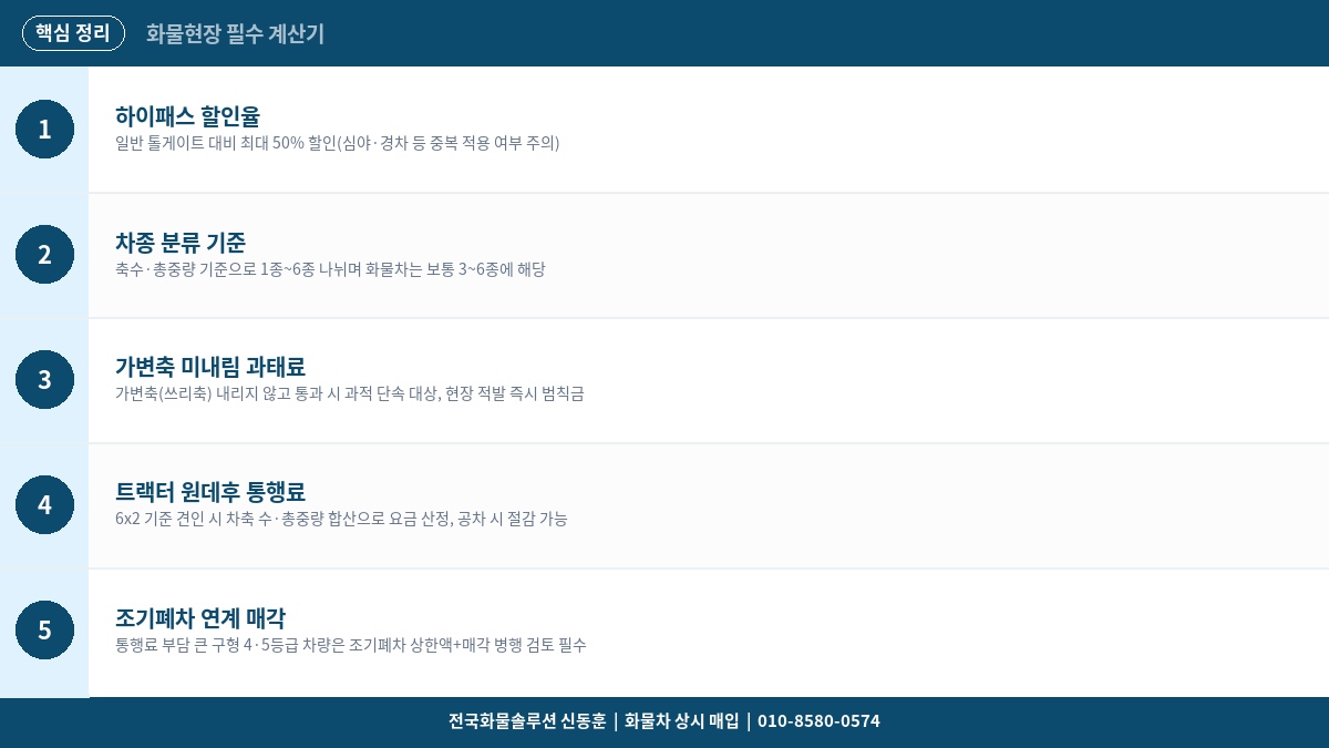 화물차 통행료 계산기 – 1톤~25톤 차종별 고속도로 요금과 하이패스 할인 정리