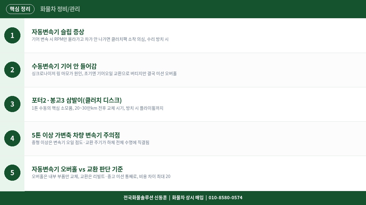 화물차 트랜스미션(변속기) 고장 증상 – 자동·수동 변속기별 수리 비용 정리