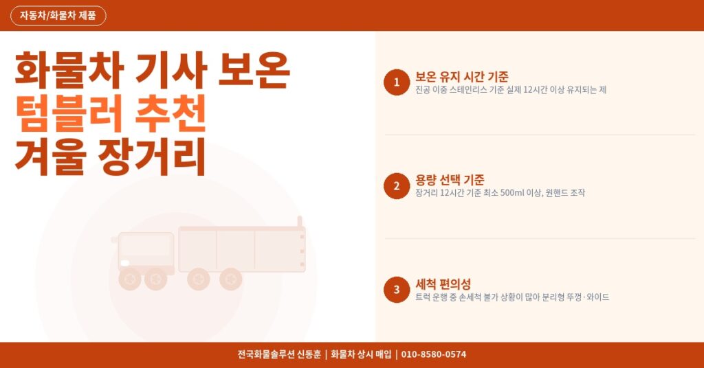 화물차 기사 보온 텀블러 추천 – 겨울 장거리 12시간 유지력 제품 비교 썸네일
